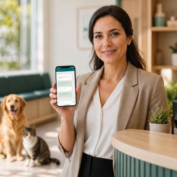 Gestora de clínica veterinária usando o VetCRM no WhatsApp